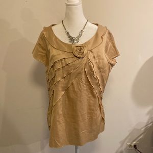 Talbots satin flare scope neck short sleeve cotton blouse size 16